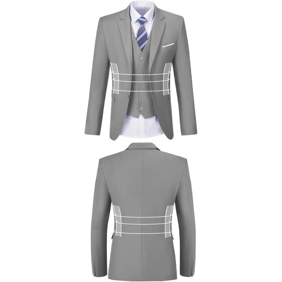 Men's Notched Lapel Grey Groomsmen Slim Fit 3 Pieces Suit for Wedding - Picture 3 of 7